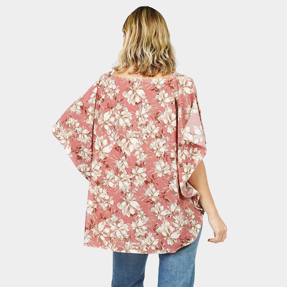 Pink Flower Printed Slit Round Poncho - Jewelry Store by Erik Rayo