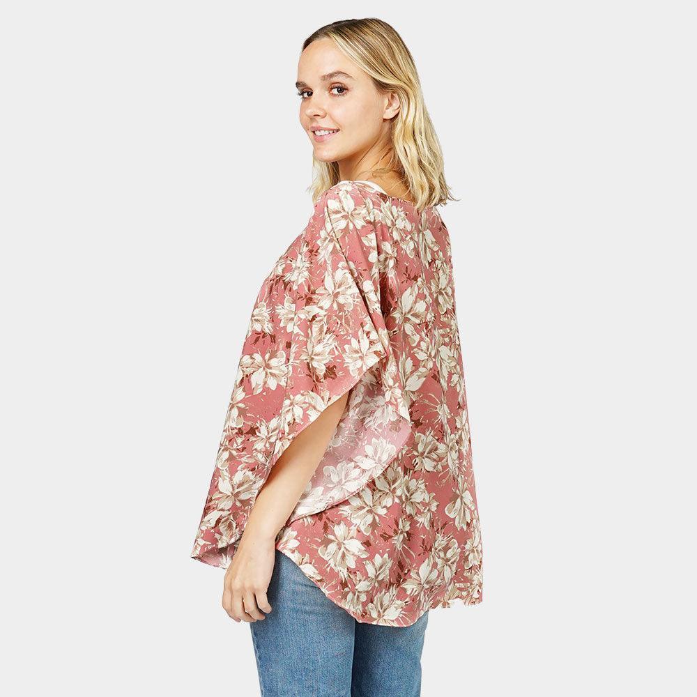 Pink Flower Printed Slit Round Poncho - Jewelry Store by Erik Rayo