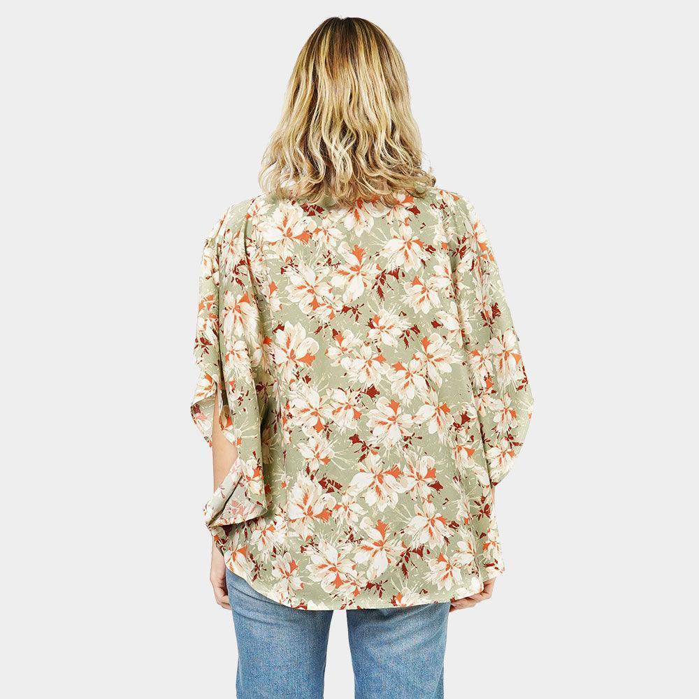 Green Flower Printed Slit Round Poncho - Jewelry Store by Erik Rayo