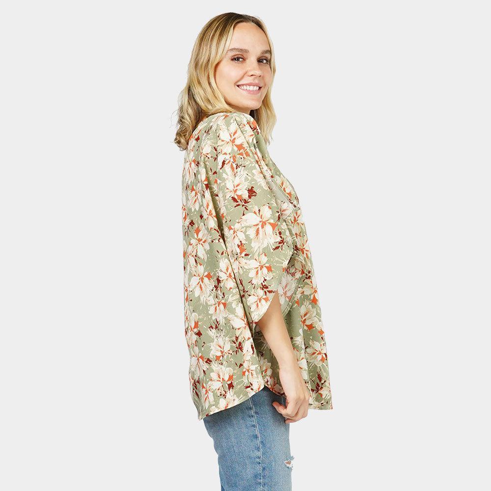 Green Flower Printed Slit Round Poncho - Jewelry Store by Erik Rayo