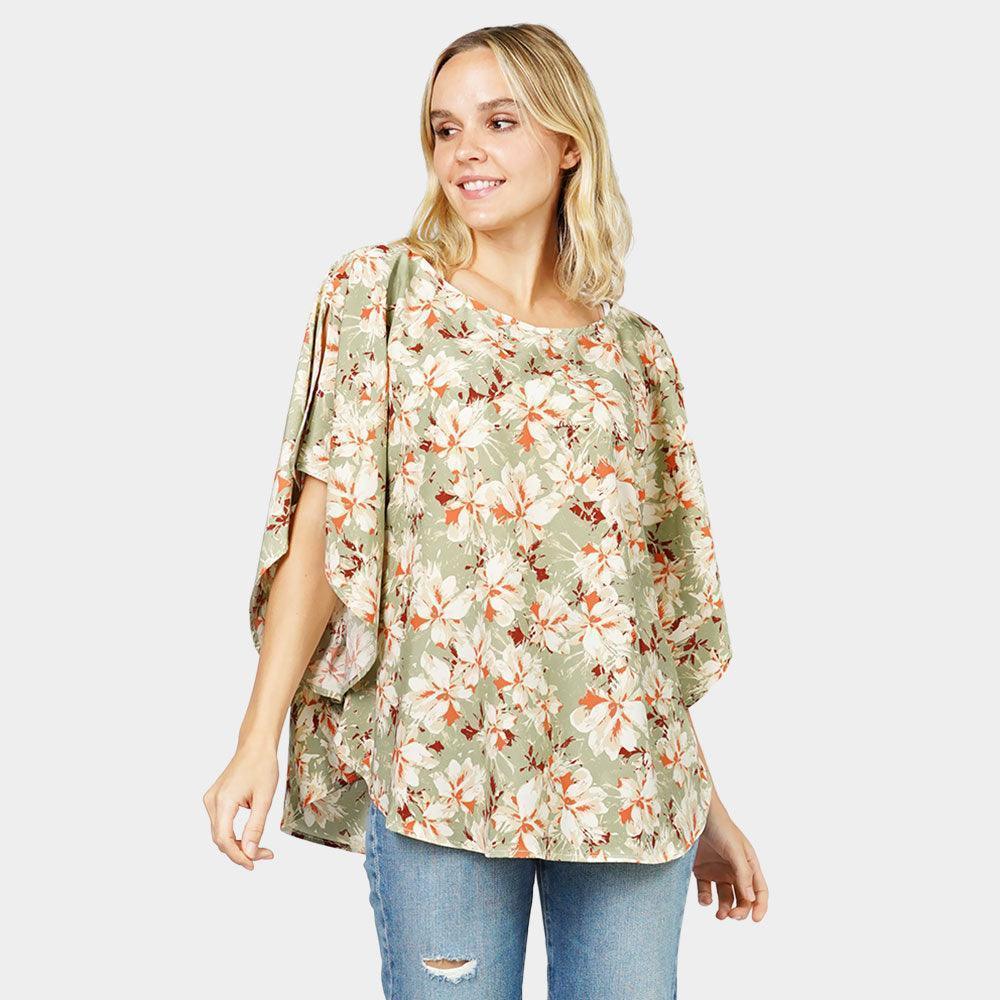 Green Flower Printed Slit Round Poncho - Jewelry Store by Erik Rayo
