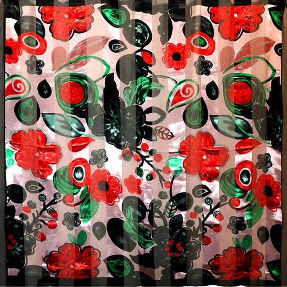 Black Silk Feel Striped Flower Garden Print Square Scarf - Jewelry Store by Erik Rayo