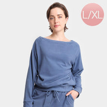 Load image into Gallery viewer, Blue Solid Boat Neck Loungewear Sweatshirts Top
