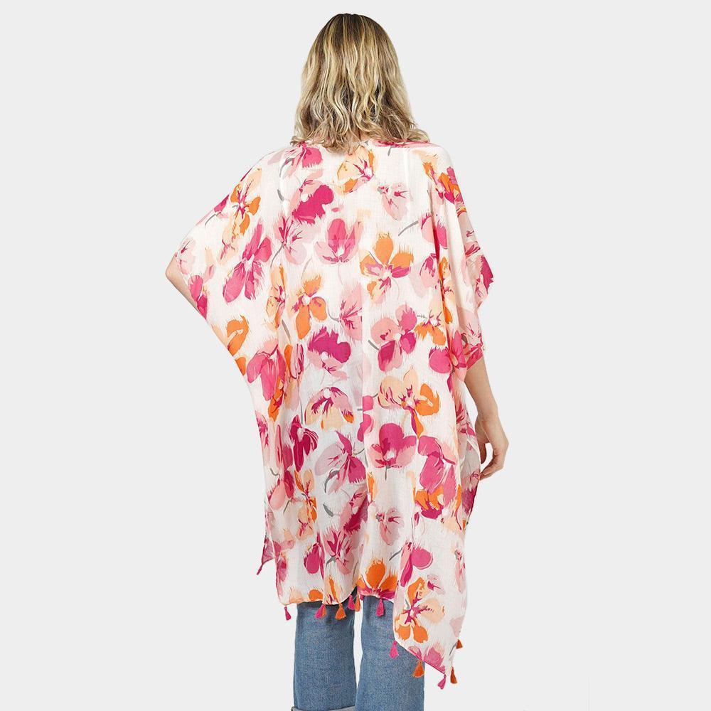 Coral Flower Printed Cover Up Kimono Poncho - Jewelry Store by Erik Rayo