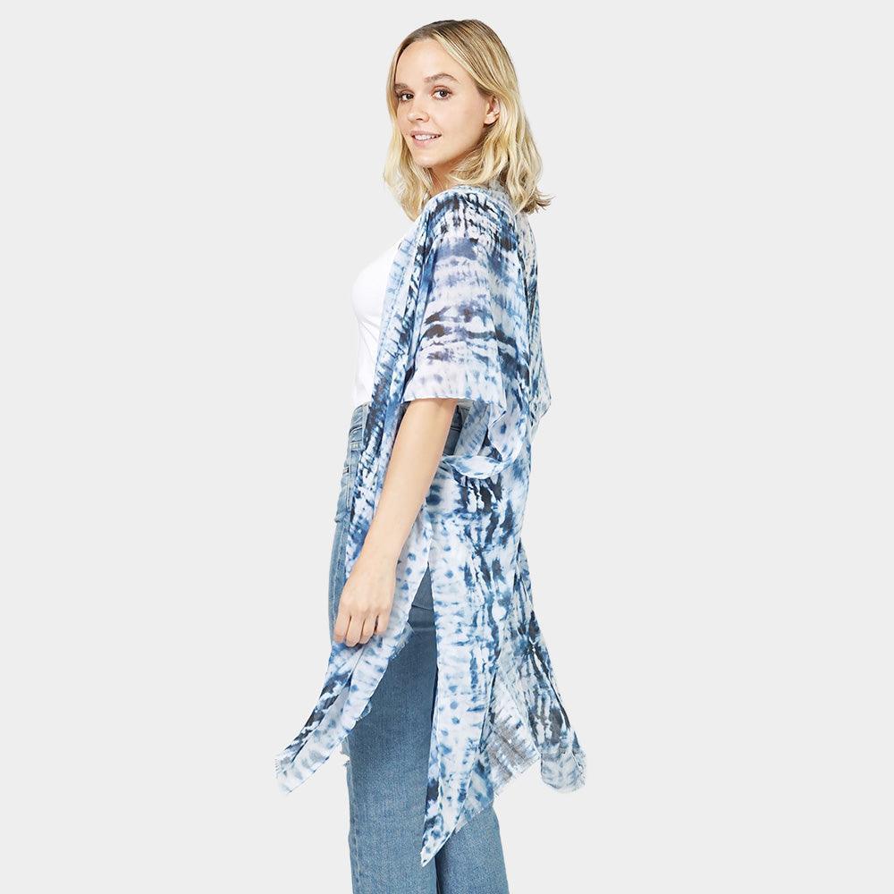 Blue Tie Dye Cover Up Kimono Poncho - Jewelry Store by Erik Rayo