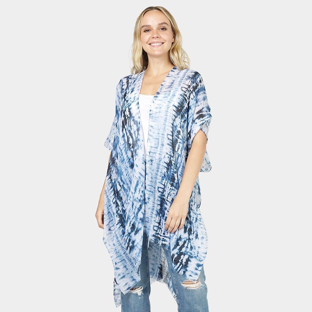 Blue Tie Dye Cover Up Kimono Poncho - Jewelry Store by Erik Rayo