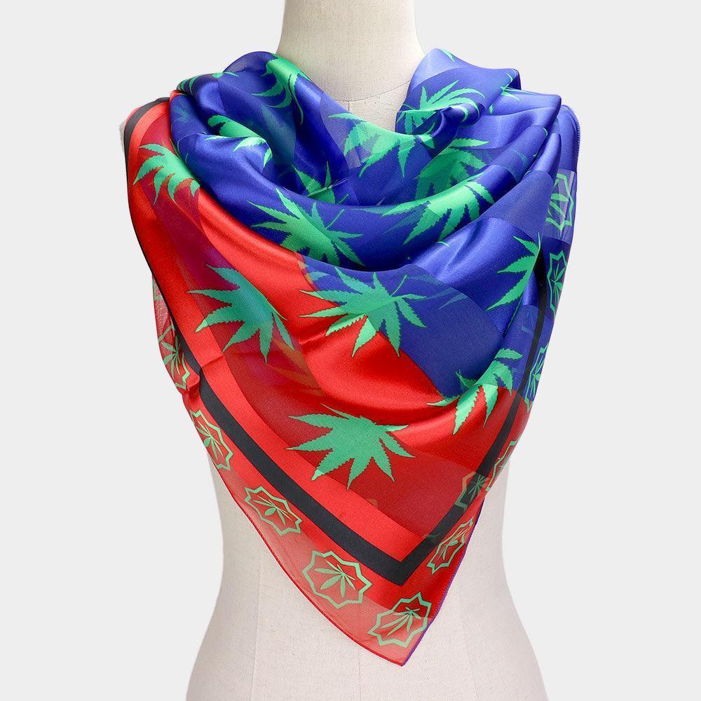 Red Silk Feel Striped Hemp Leaves Print Square Scarf - Jewelry Store by Erik Rayo