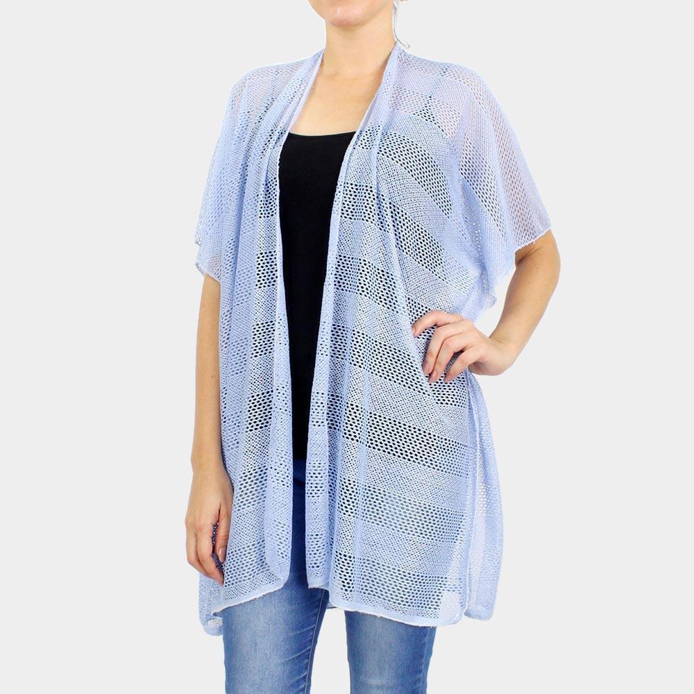 Blue Striped Net Cover Up Kimono Poncho - Jewelry Store by Erik Rayo