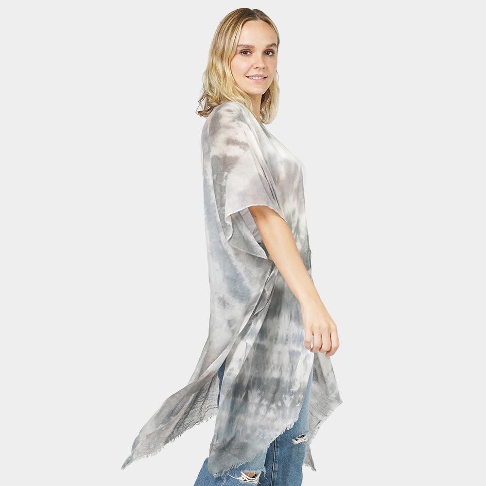 Gray Diagonal Tie Dye Cover Up Kimono Poncho - Jewelry Store by Erik Rayo