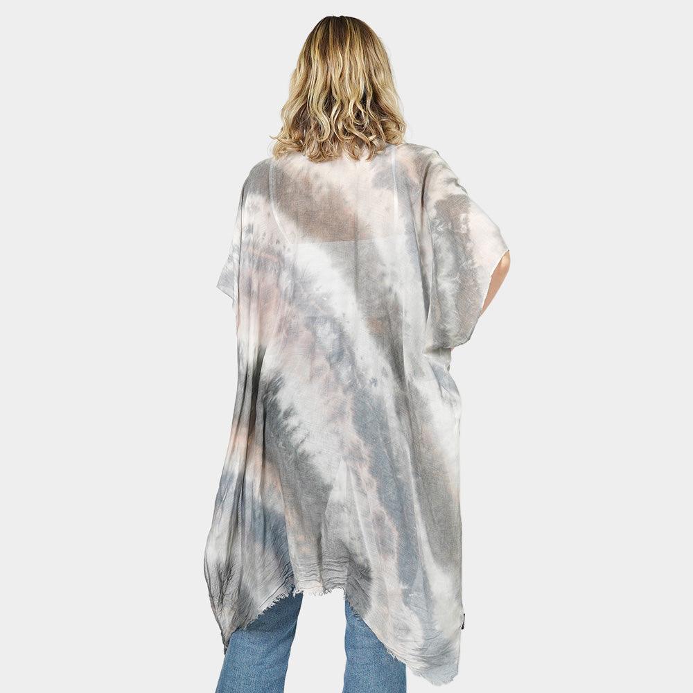 Gray Diagonal Tie Dye Cover Up Kimono Poncho - Jewelry Store by Erik Rayo