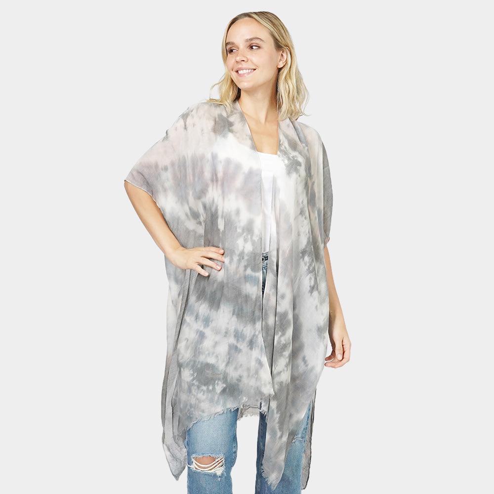 Gray Diagonal Tie Dye Cover Up Kimono Poncho - Jewelry Store by Erik Rayo