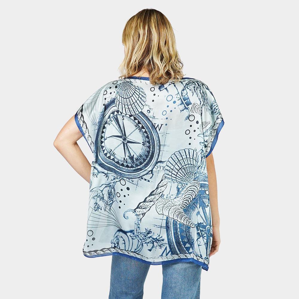 Blue Nautical Printed Satin Poncho - Jewelry Store by Erik Rayo