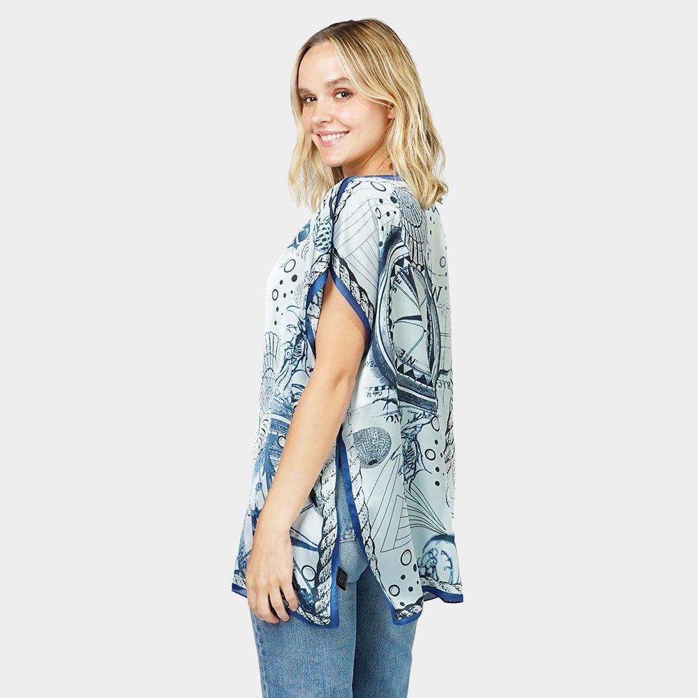 Blue Nautical Printed Satin Poncho - Jewelry Store by Erik Rayo