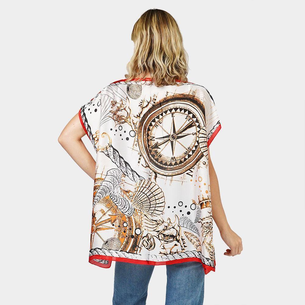 Red Nautical Printed Satin Poncho - Jewelry Store by Erik Rayo