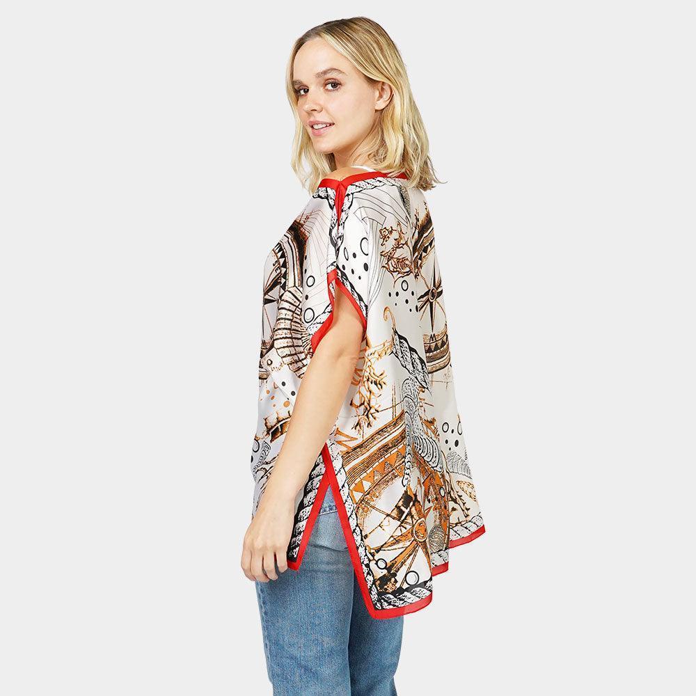 Red Nautical Printed Satin Poncho - Jewelry Store by Erik Rayo