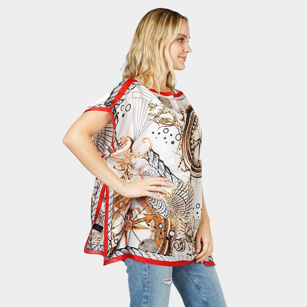 Red Nautical Printed Satin Poncho - Jewelry Store by Erik Rayo