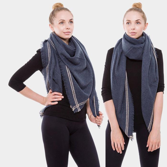 Navy Solid Lined Square Blanket Scarf - Jewelry Store by Erik Rayo