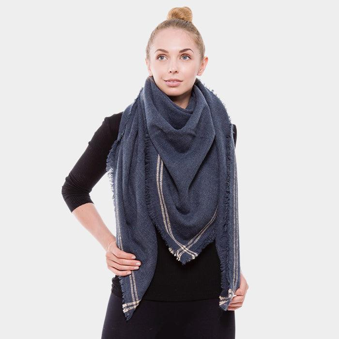 Navy Solid Lined Square Blanket Scarf