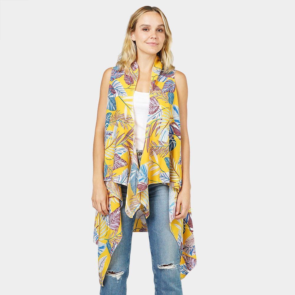 Mustard Tropical Leaf Printed Vest - Jewelry Store by Erik Rayo