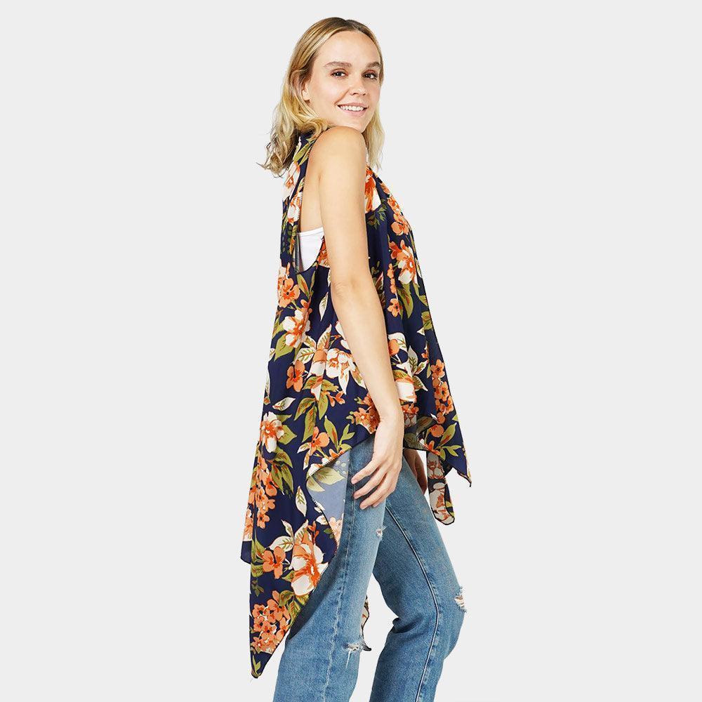 Navy Flower Printed Vest - Jewelry Store by Erik Rayo