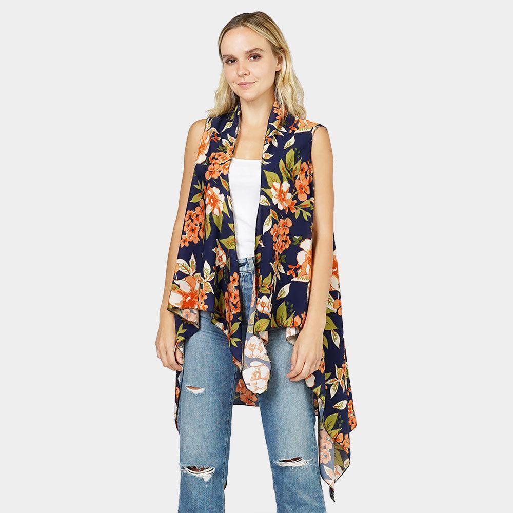 Navy Flower Printed Vest - Jewelry Store by Erik Rayo