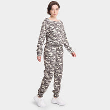 Load image into Gallery viewer, Green Camouflage Patterned Boat Neck Loungewear Sweatshirts Top
