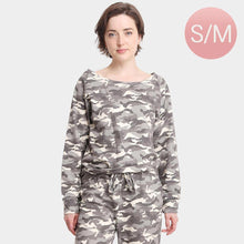 Load image into Gallery viewer, Green Camouflage Patterned Boat Neck Loungewear Sweatshirts Top

