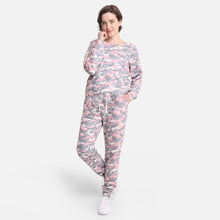 Load image into Gallery viewer, Pink Camouflage Patterned Boat Neck Loungewear Sweatshirts Top
