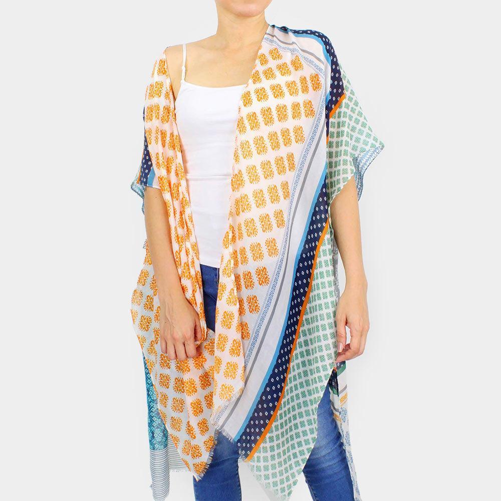 Navy Patchwork Printed Cover Up Kimono Poncho - Jewelry Store by Erik Rayo