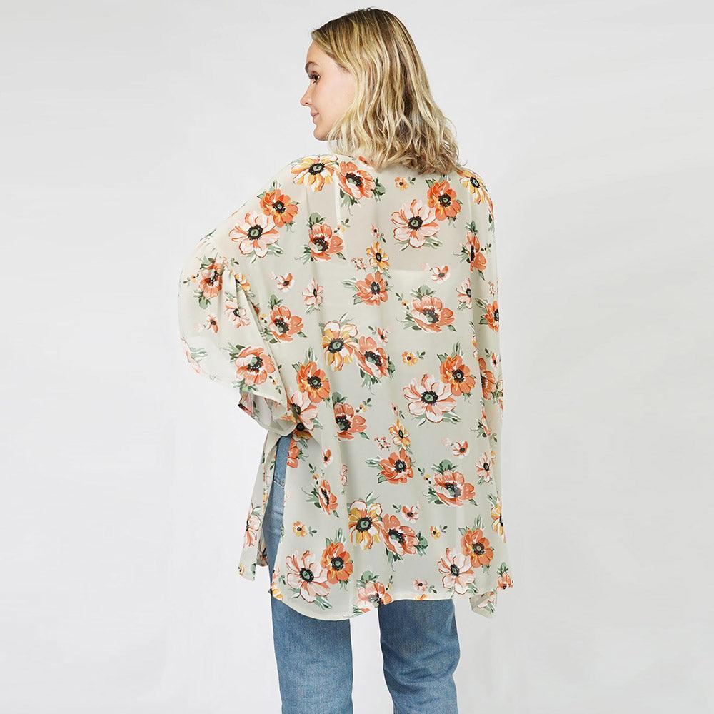 Mint Flower Printed Cover Up Kimono Poncho - Jewelry Store by Erik Rayo