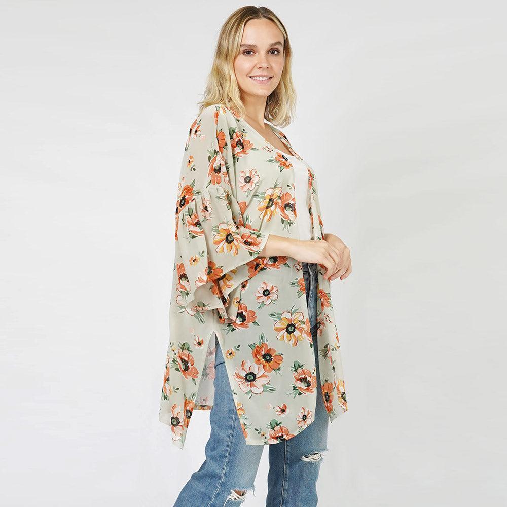 Mint Flower Printed Cover Up Kimono Poncho - Jewelry Store by Erik Rayo