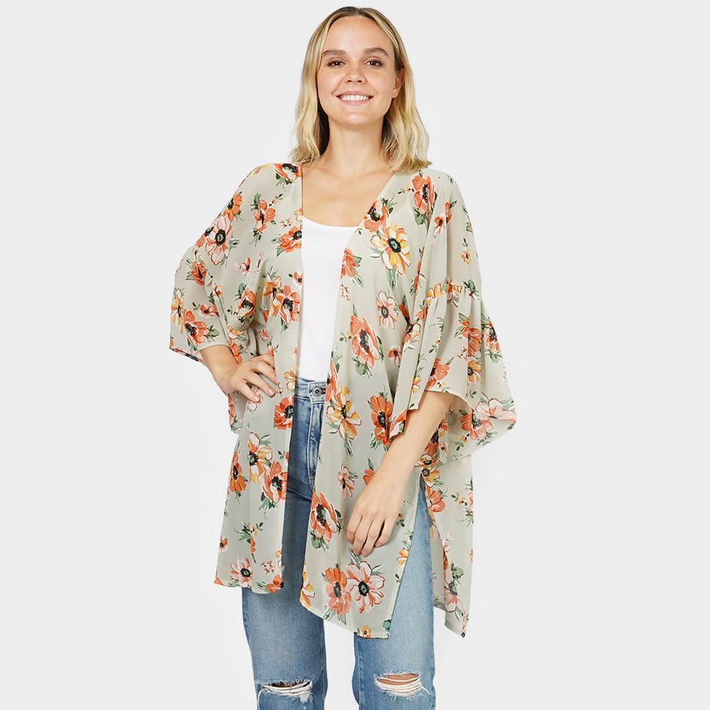 Mint Flower Printed Cover Up Kimono Poncho - Jewelry Store by Erik Rayo