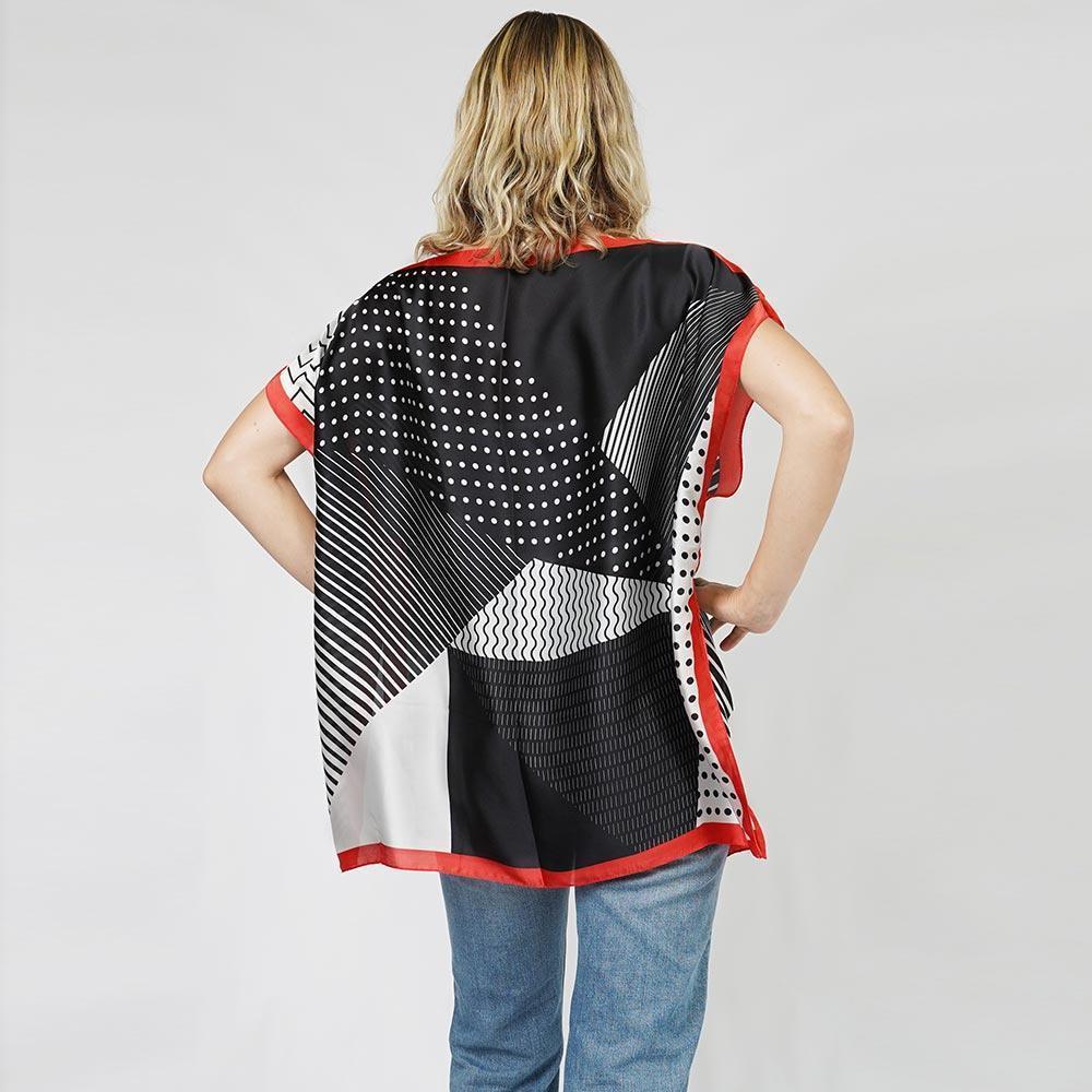 Red Geometric Printed Satin Poncho - Jewelry Store by Erik Rayo