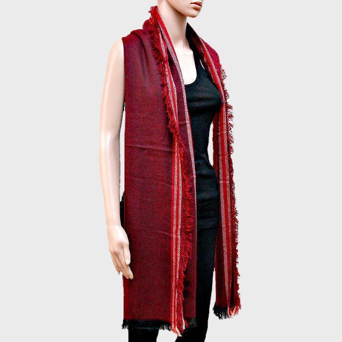Red Stripe Accented Scarf with Raw Fringe Trim - Jewelry Store by Erik Rayo