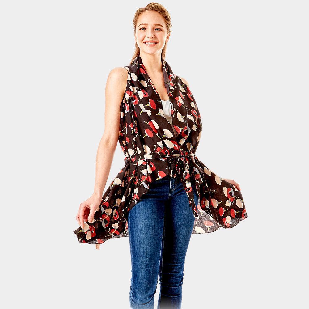 Black Abstract Floral Vest Cover up - Jewelry Store by Erik Rayo