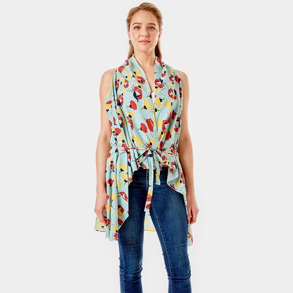 Mint Abstract Floral Vest Cover up - Jewelry Store by Erik Rayo