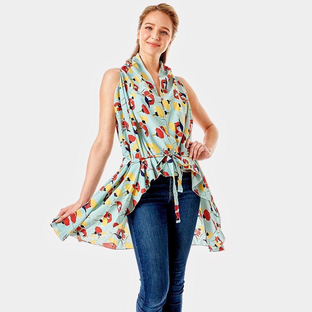 Mint Abstract Floral Vest Cover up - Jewelry Store by Erik Rayo