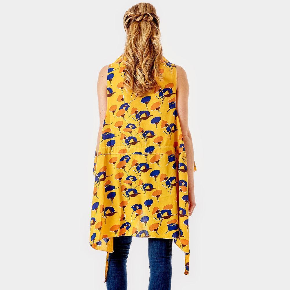 Mustard Abstract Floral Vest Cover up - Jewelry Store by Erik Rayo