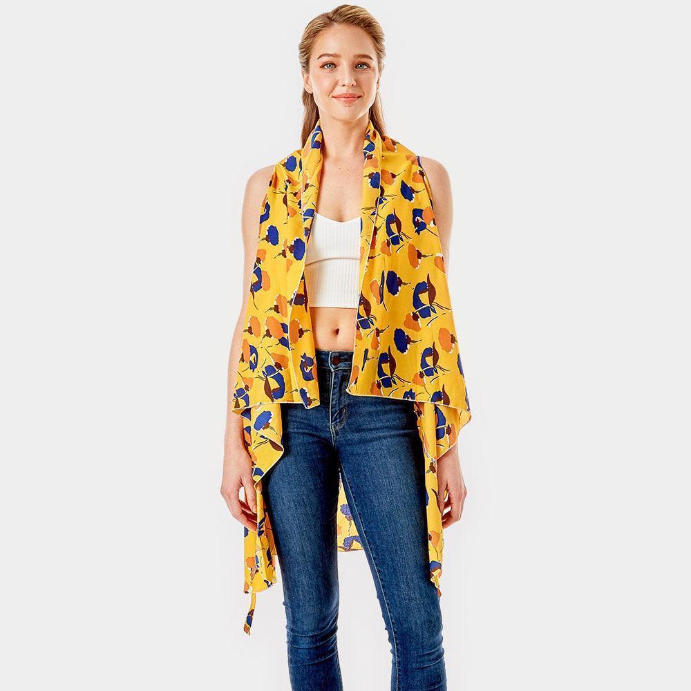 Mustard Abstract Floral Vest Cover up - Jewelry Store by Erik Rayo
