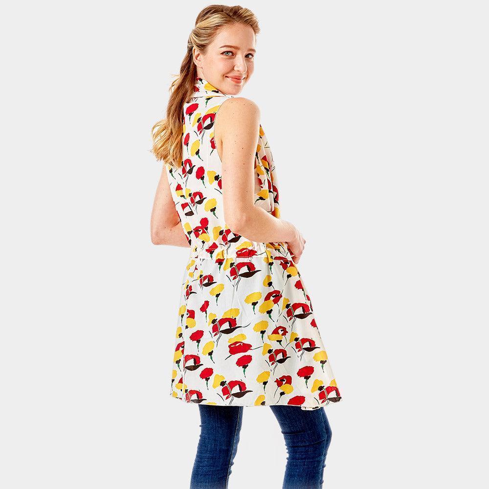 White Abstract Floral Vest Cover up - Jewelry Store by Erik Rayo