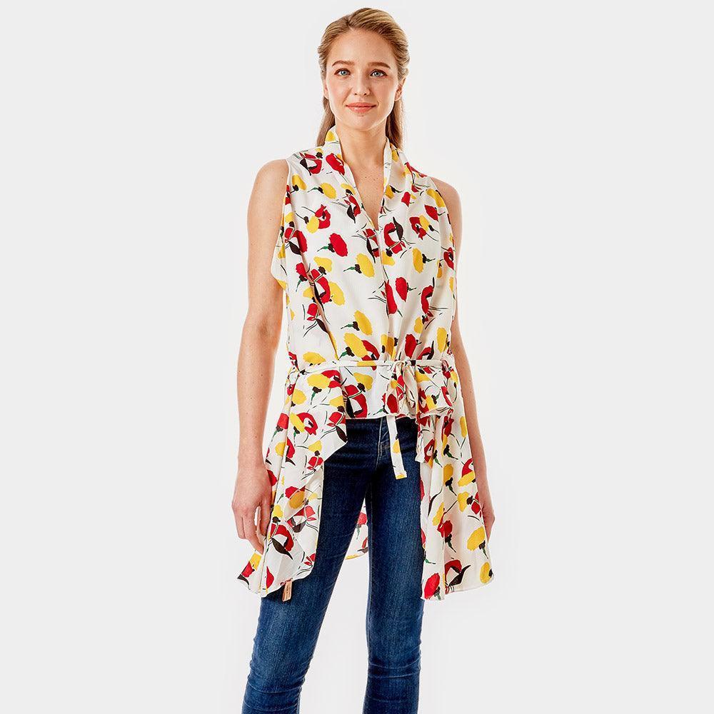 White Abstract Floral Vest Cover up - Jewelry Store by Erik Rayo