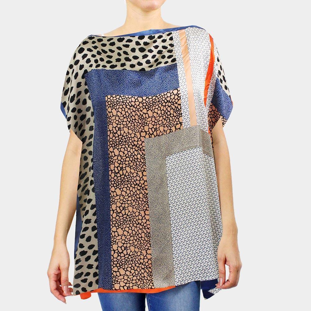 Beige Multi Patterned Satin Poncho - Jewelry Store by Erik Rayo