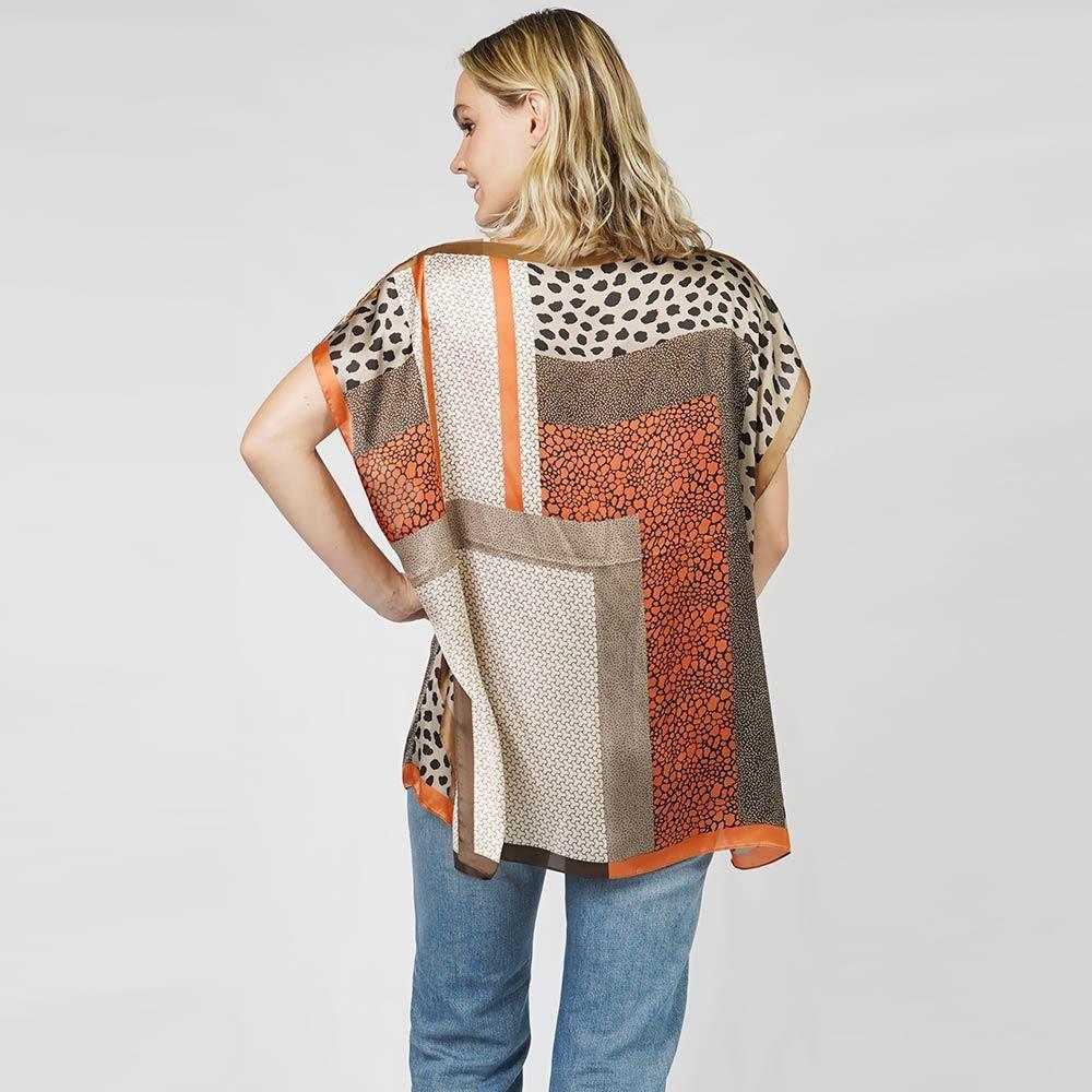 Taupe Multi Patterned Satin Poncho - Jewelry Store by Erik Rayo