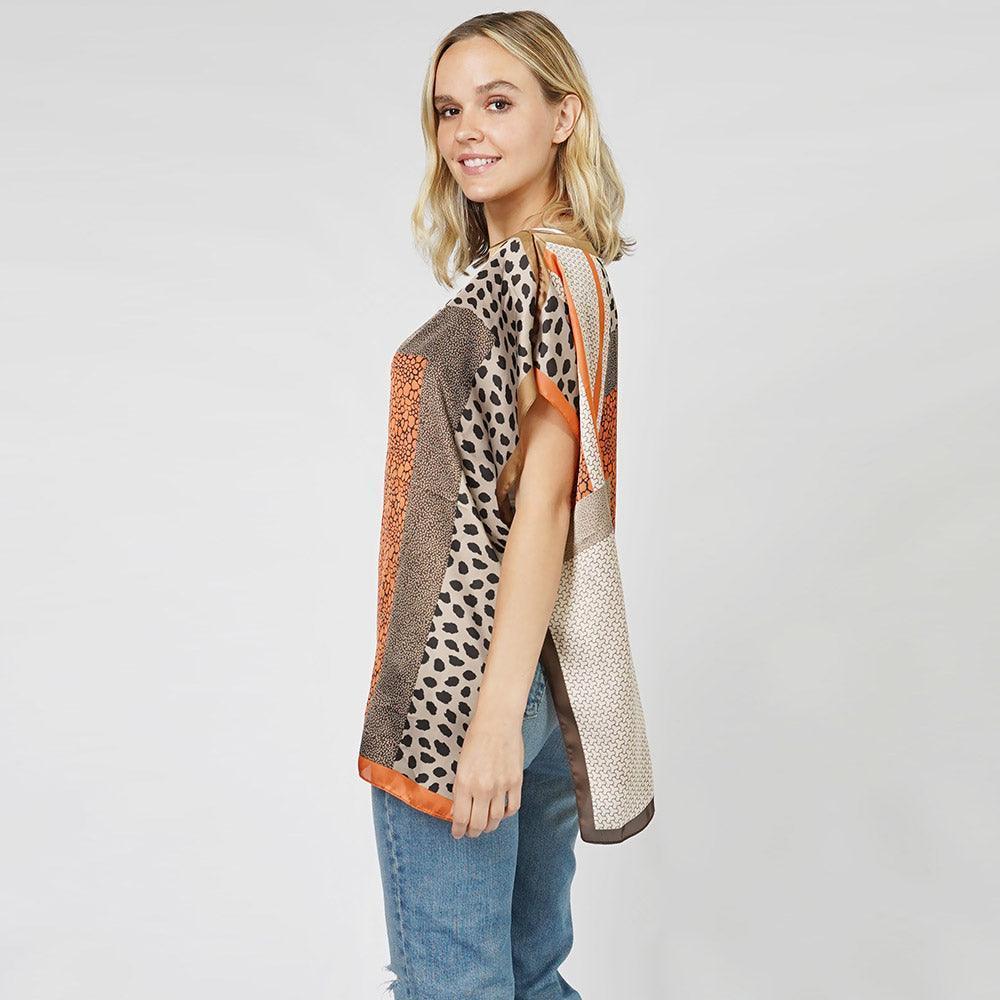Taupe Multi Patterned Satin Poncho - Jewelry Store by Erik Rayo