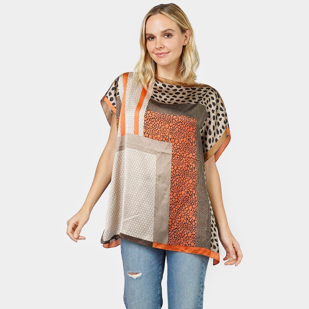 Taupe Multi Patterned Satin Poncho - Jewelry Store by Erik Rayo