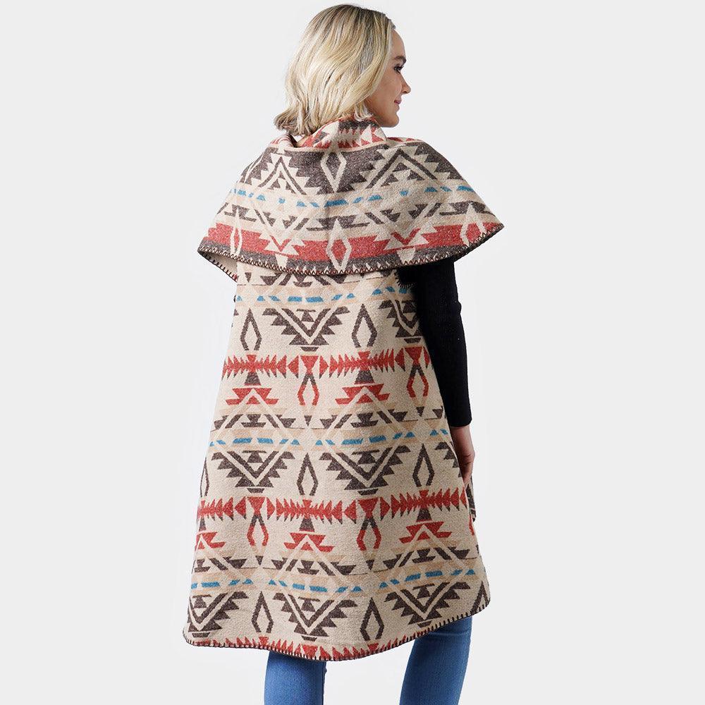 Beige Western Pattern Reversible Shawl Vest - Jewelry Store by Erik Rayo