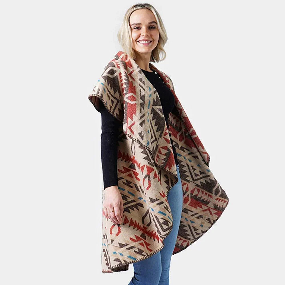 Beige Western Pattern Reversible Shawl Vest - Jewelry Store by Erik Rayo