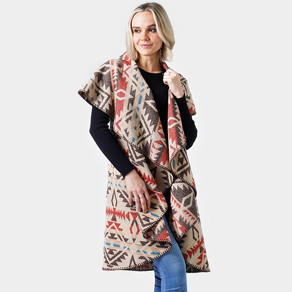 Beige Western Pattern Reversible Shawl Vest - Jewelry Store by Erik Rayo