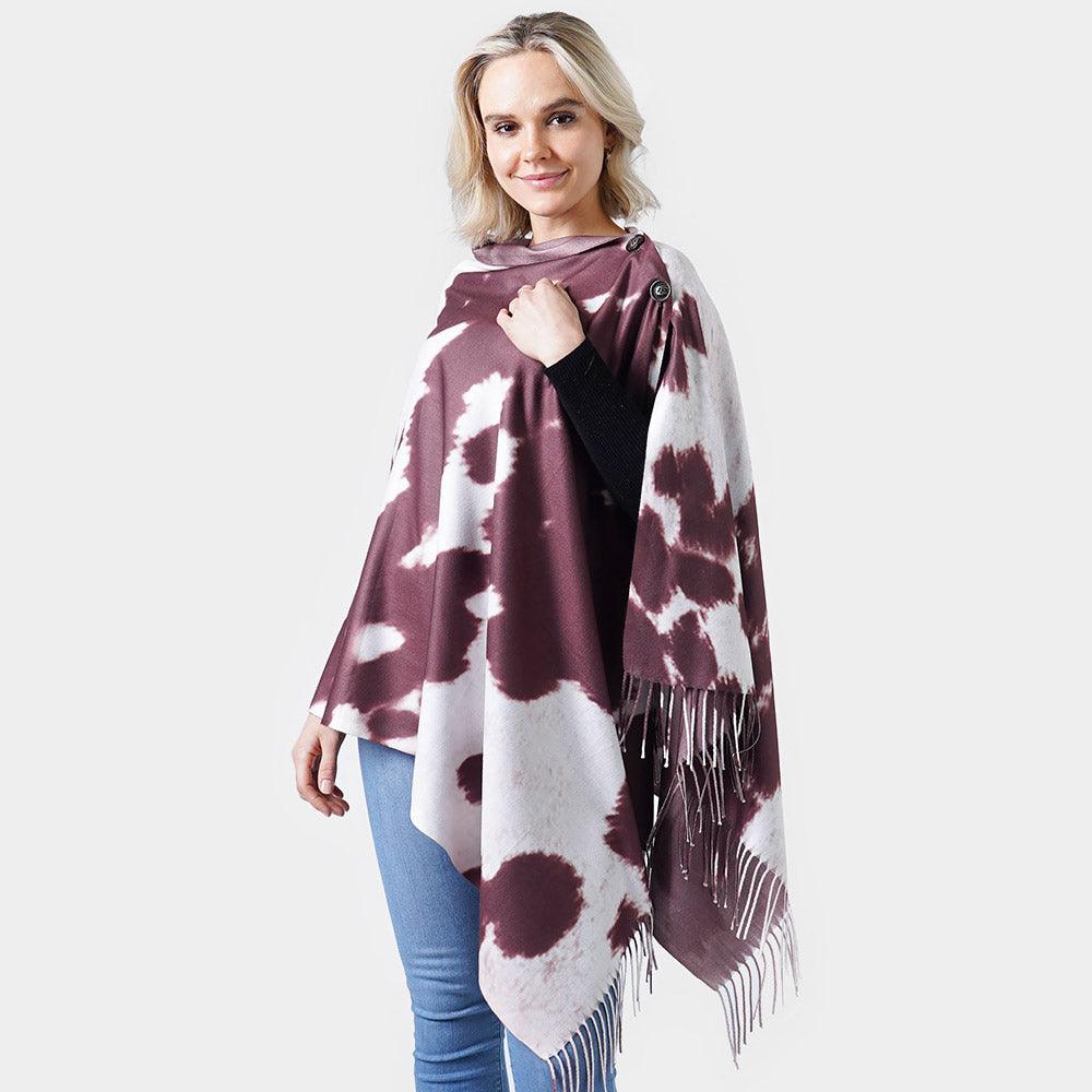 Brown Cow Print Double Sided Shawl/Poncho