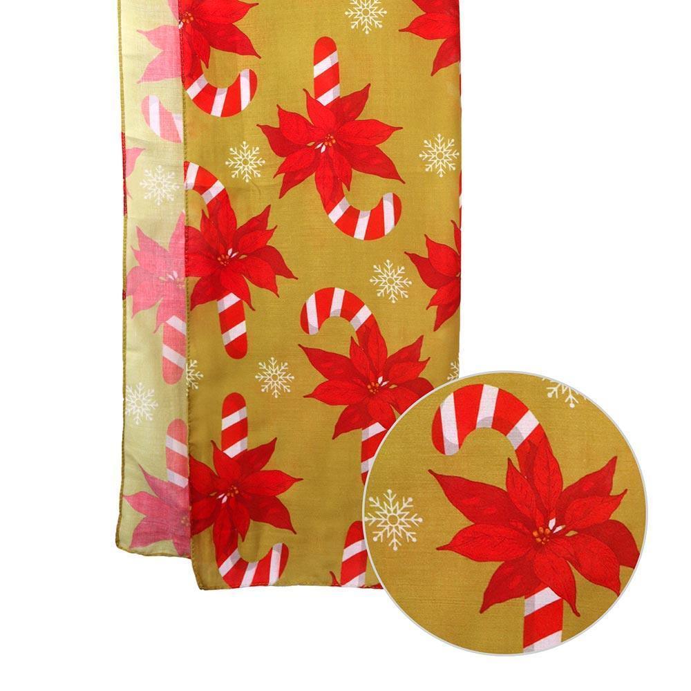 Gold Candy Cane Poinsettia Holiday Scarf - Jewelry Store by Erik Rayo